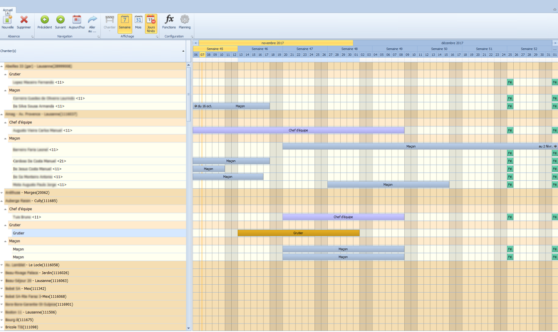 Planning Chantiers